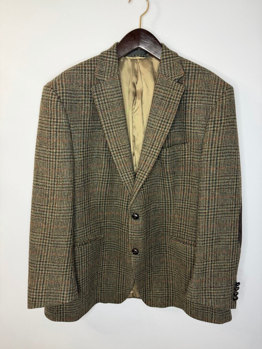 Vintage Lauren Ralph Lauren Lambswool Blazer Mens 48R Brown Plaid Tweed